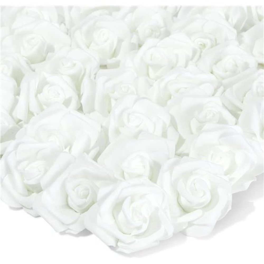 100 Pack White Artificial Flowers, Bulk Stemless Fake Foam Roses for Wedding 3in